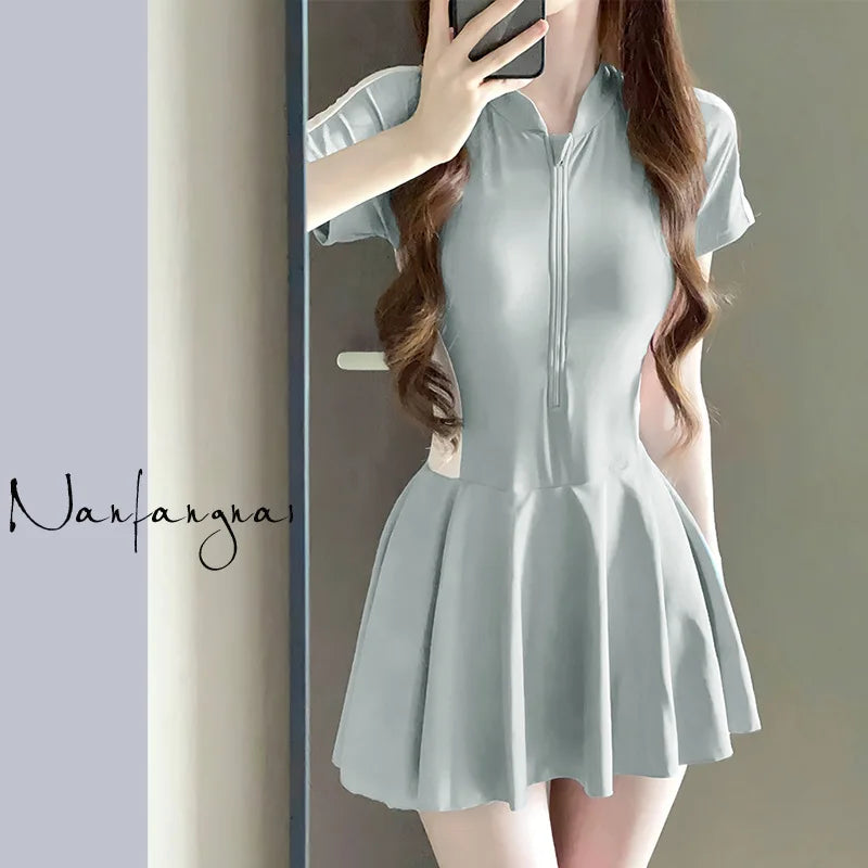 One-Piece Solid Color Short Sleeved Suit