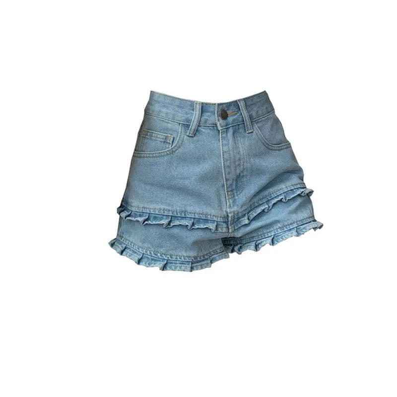 Double Ruffle Denim Shorts