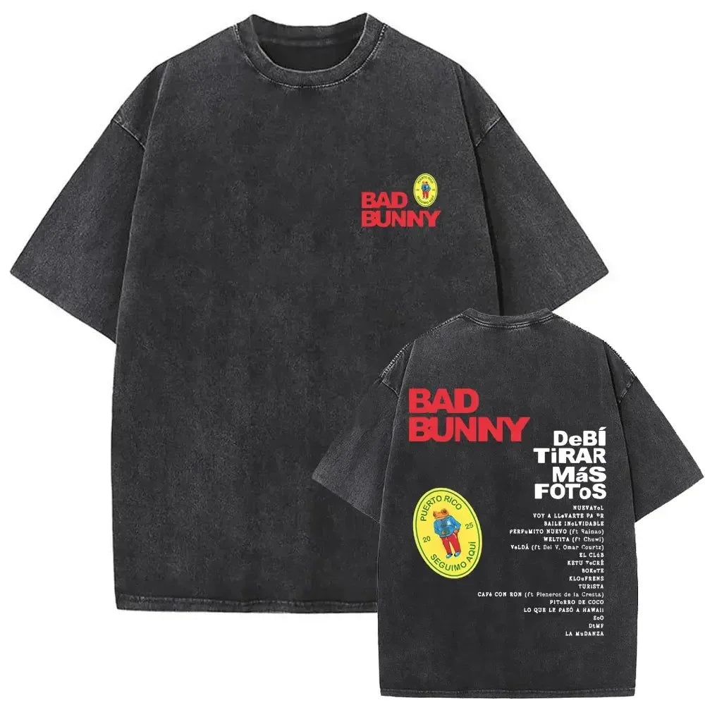Washed Vintage Rapper Bad Bunny DeBi TiRAR MaS FOToS DTMF Print T-Shirt