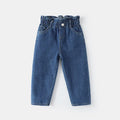 New Kid's Jeans Girls Cute Solid Color Denim Blue Pants Children High Waist Loose Trousers 1-5T