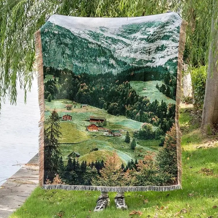 Snow Mountain Forest Cotton Thread Woven Blanket