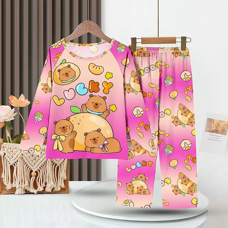 2PC/Set Boys Pajamas Sets Kids Pjs Toddler 3 to 4 5 6 7 8 9 10 11 12 Years Long Sleeve Capybara Funny Pijamas Children Clothing