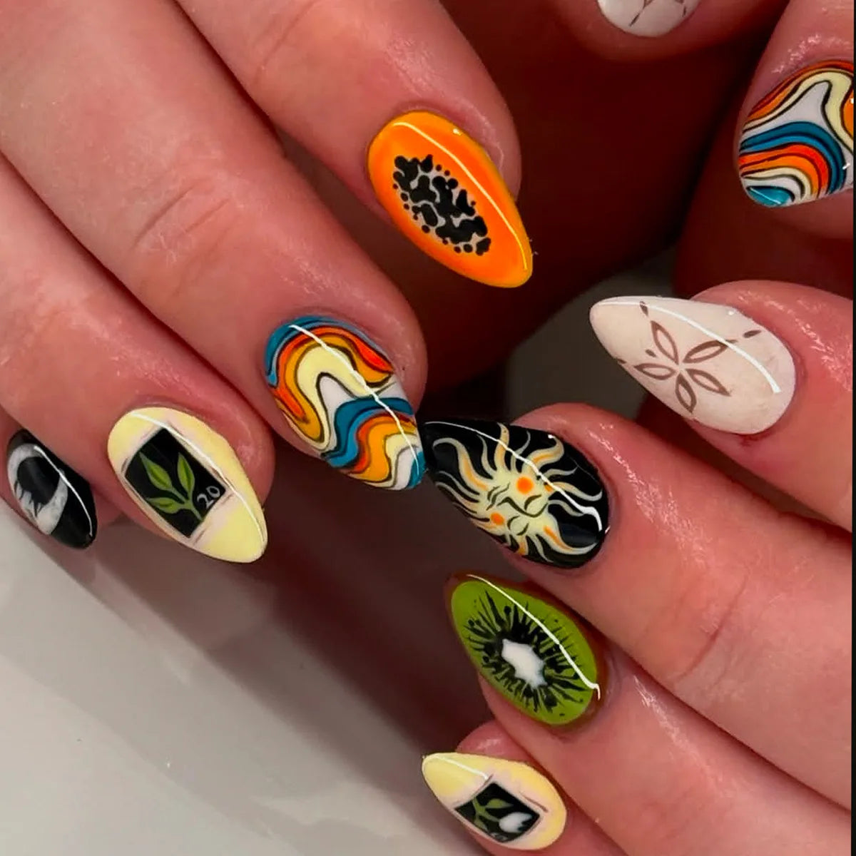 24pcs Vintage Country Style False Nails Cute Cartoon Little Lamb Rabbit Rose Printed Press On Nails Wave Point Bows Fake Nail