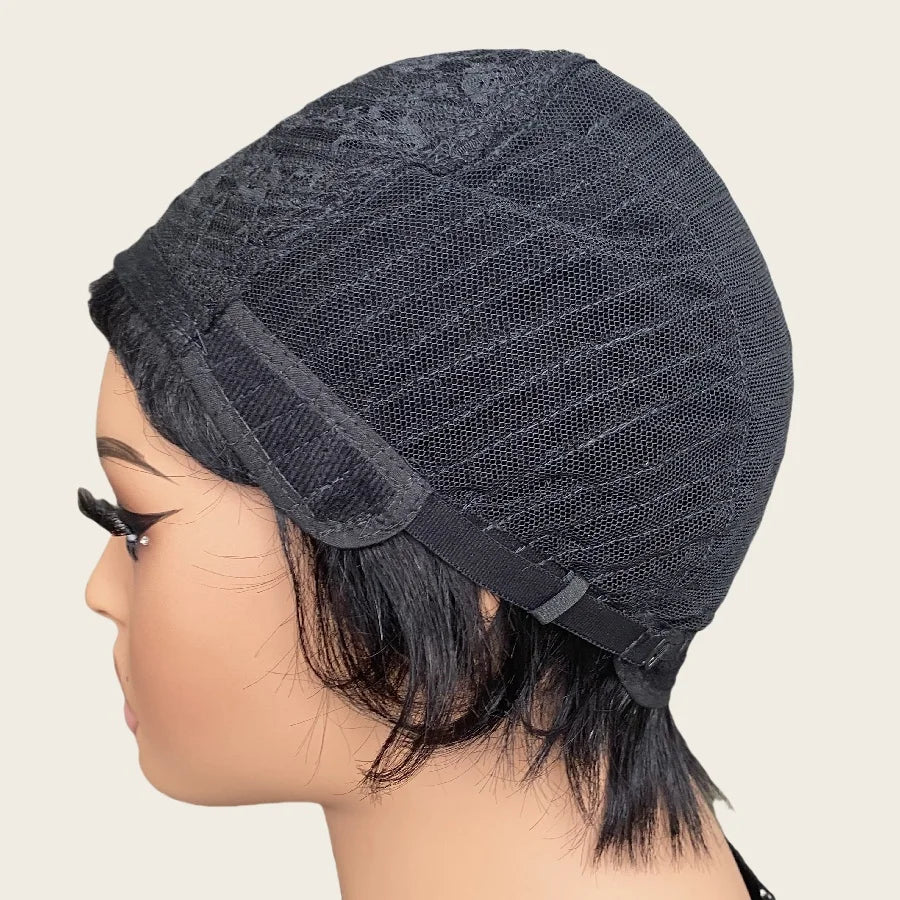 Peruvian Pixie Cut Straight With Bangs Wig