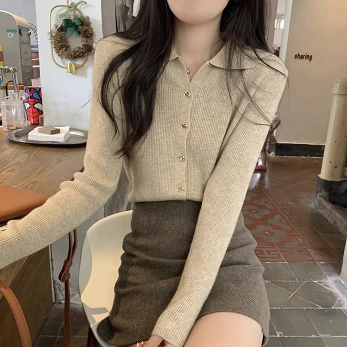 Autumn Elegant Fashion Solid Knit Cardigan Women Clothing Chic Turn-down Collar Long Sleeve Sweater All-match Elegant Button Top