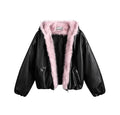 Faux Fur Solid Leather Jacket
