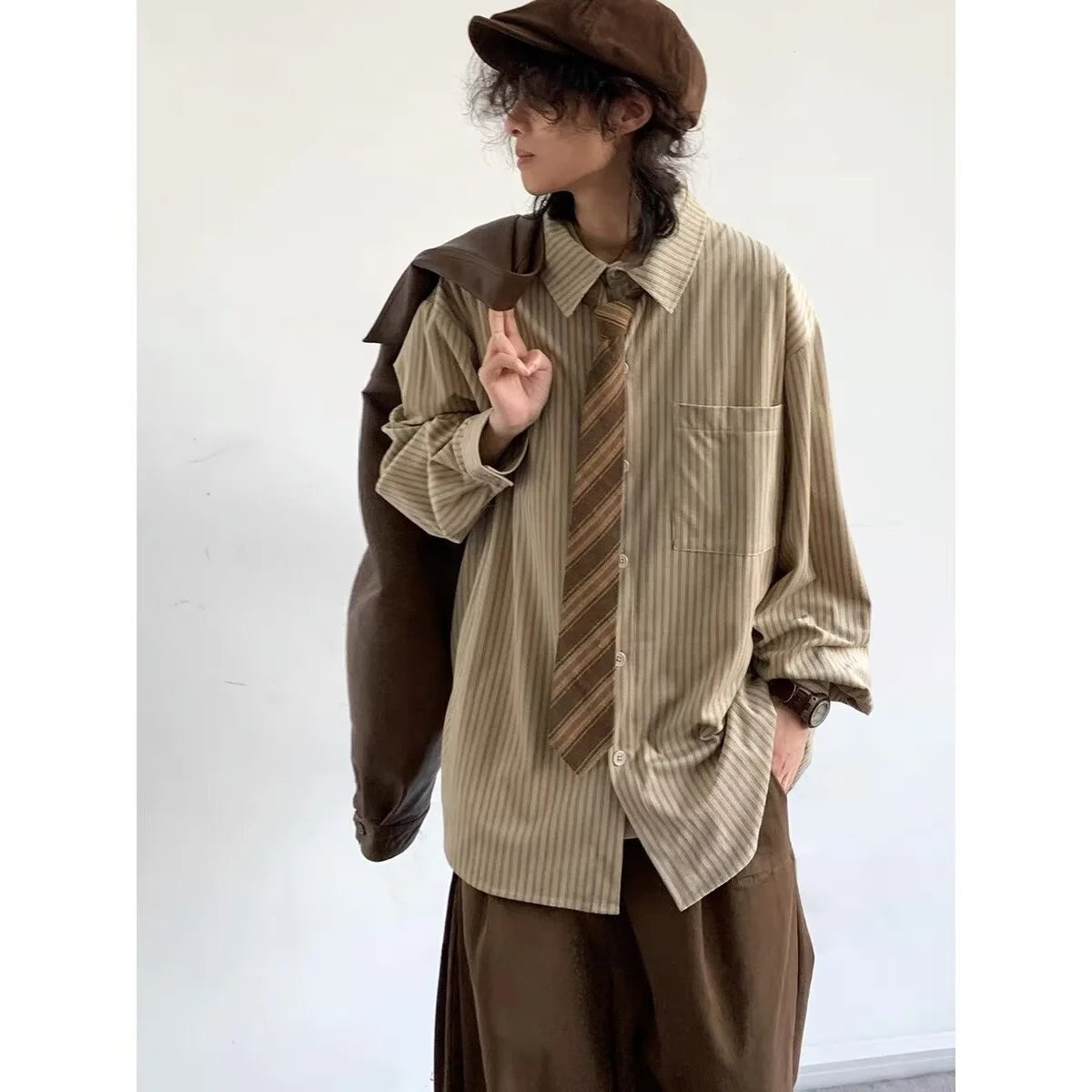 Neutral Striped Knitted Cardigan