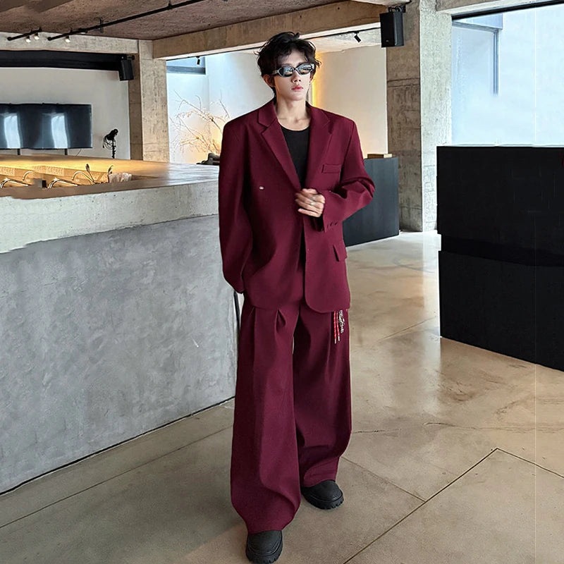 Two-Piece Single Breasted Casual Shoulder Pad Blazer Straight Suit