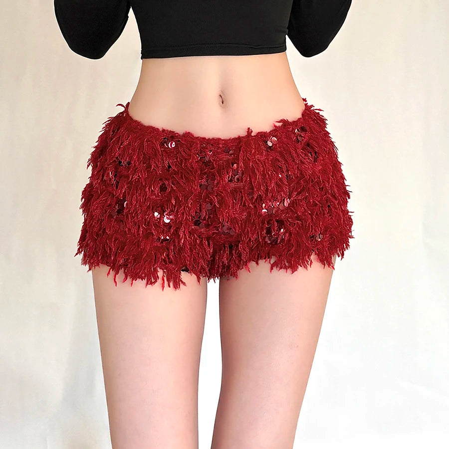 Furry Tassel Mini Shorts