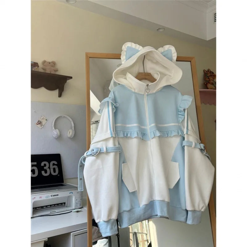 Cat Ears Contrast Color Hoodie