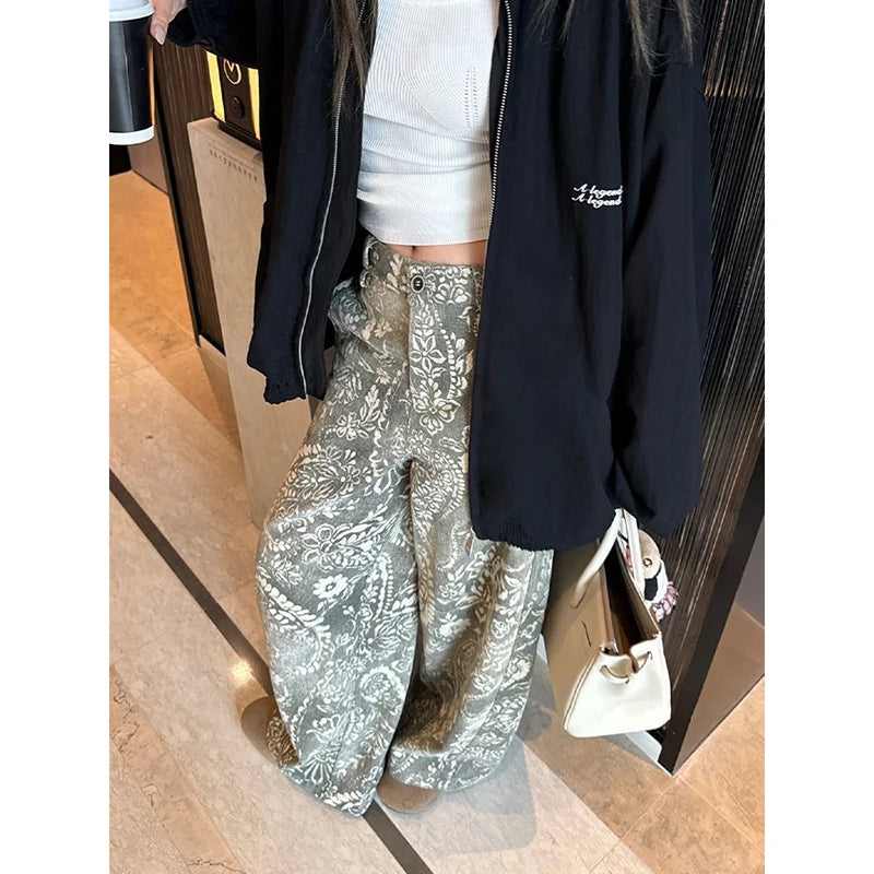 Retro Cashew Flower Printed Jeans