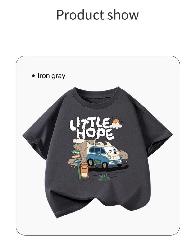 1pcs Summer Boys Car Cartoon Tees Fashion Tops Childrens Short Sleeve Clothes Printed Pattern T-shirts Child Loose Casual Tshirt
