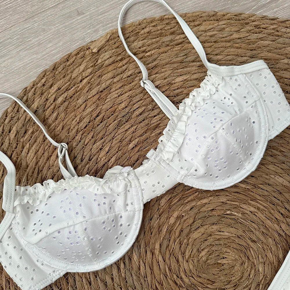 2024 Sexy Bikinis Floral Swimsuit Women Swimwear Push Up Beachwear Solid Bathing Suit Brazilian Bikini Set biquini Female