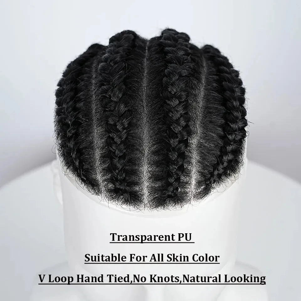 Cornrow Box Braided Human Hair Toupee