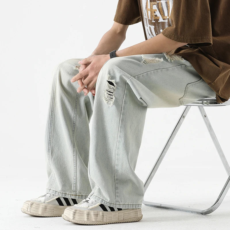 Distressed Loose Straight Leg Jeans