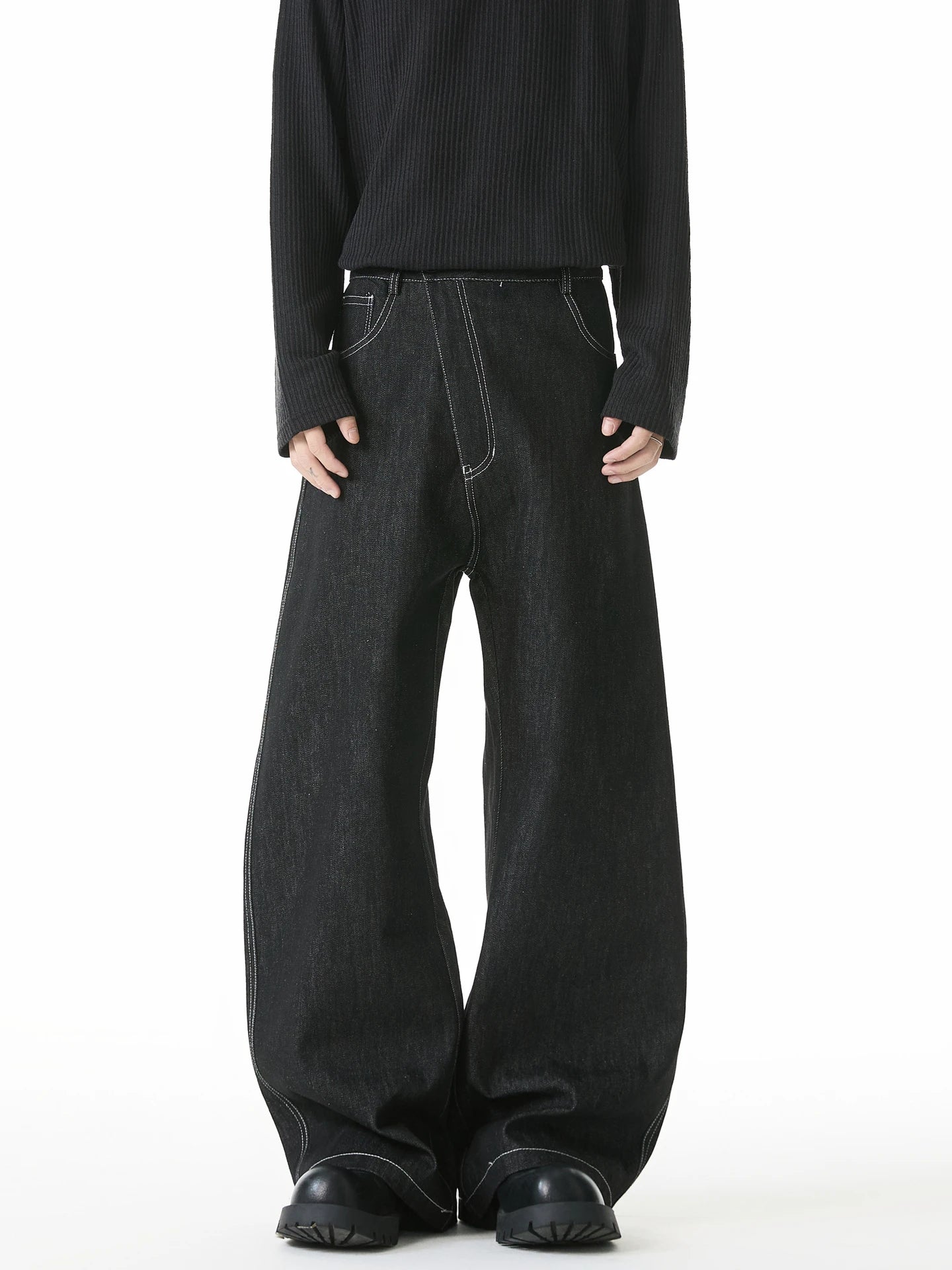 Denim Wide Leg Curved Knife Jeans