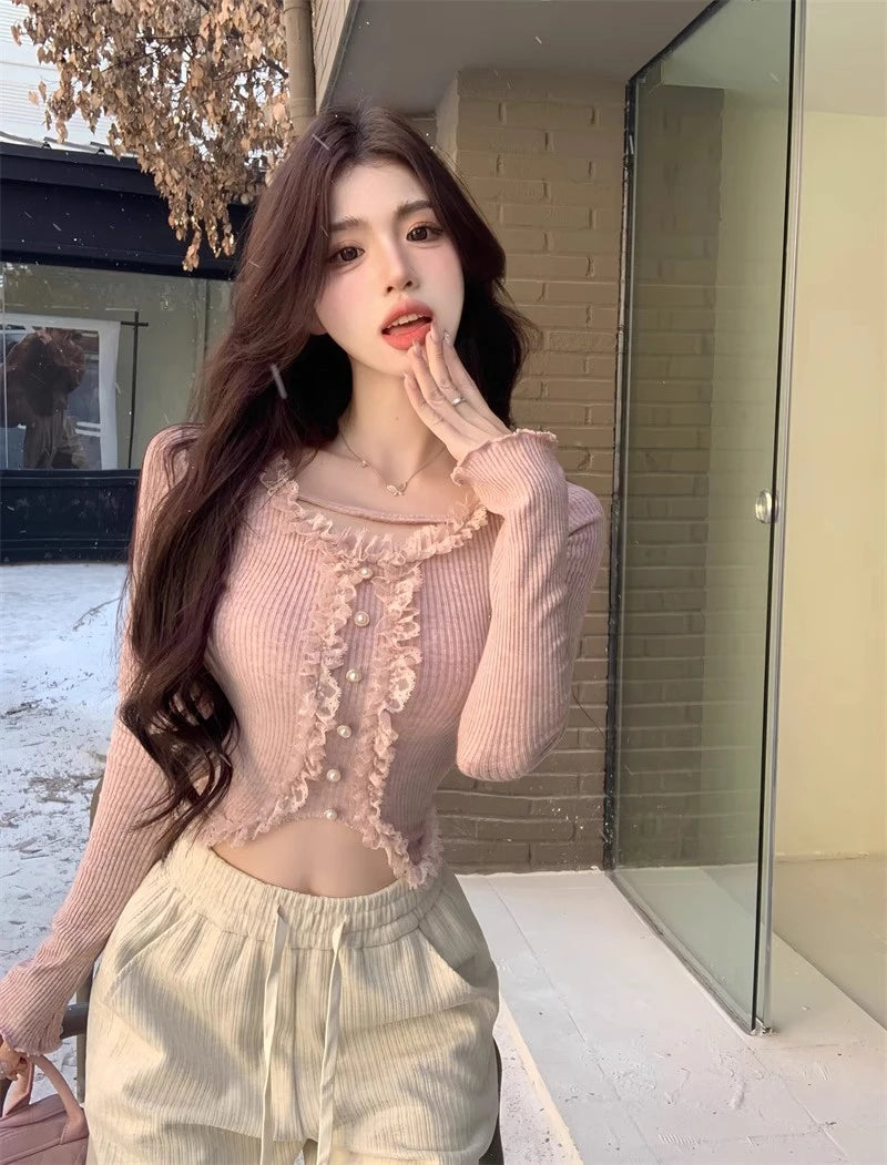 Square Collar Lace Basic Crop Top