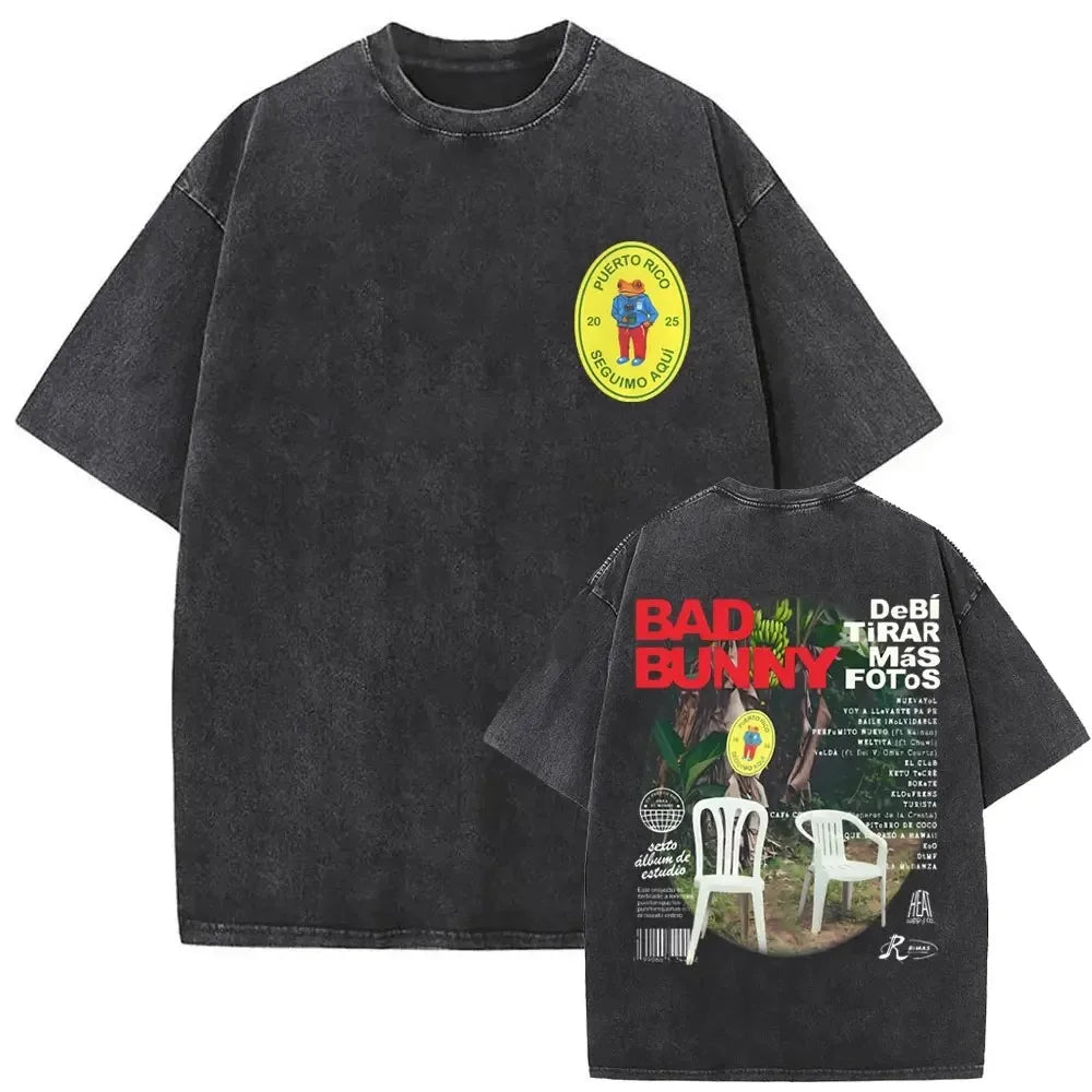 Washed Vintage Rapper Bad Bunny DeBi TiRAR MaS FOToS DTMF Print T-Shirt