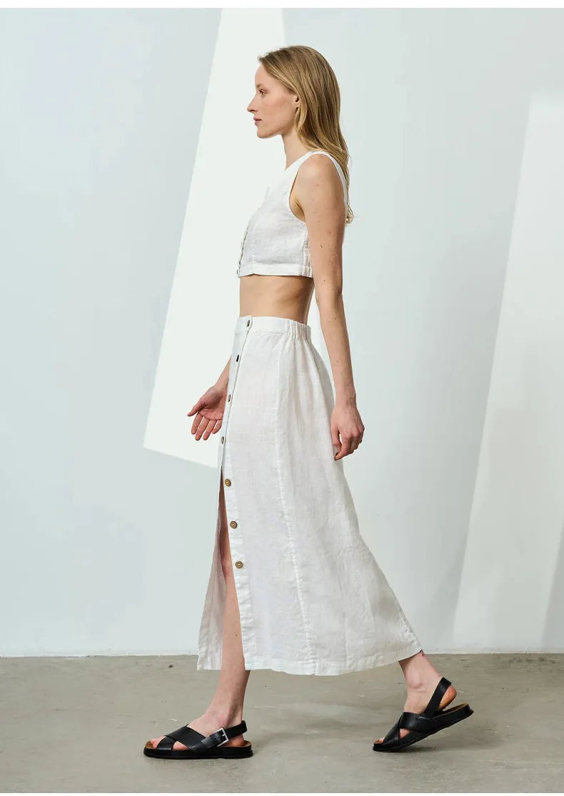 Linen Cotton Side Split Skirt