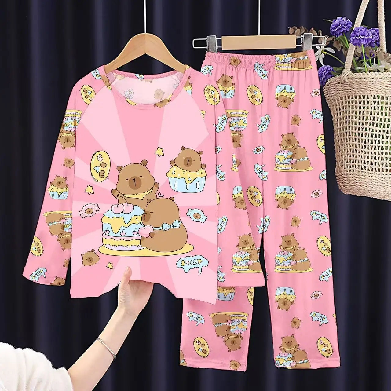 2PC/Set Boys Pajamas Sets Kids Pjs Toddler 3 to 4 5 6 7 8 9 10 11 12 Years Long Sleeve Capybara Funny Pijamas Children Clothing