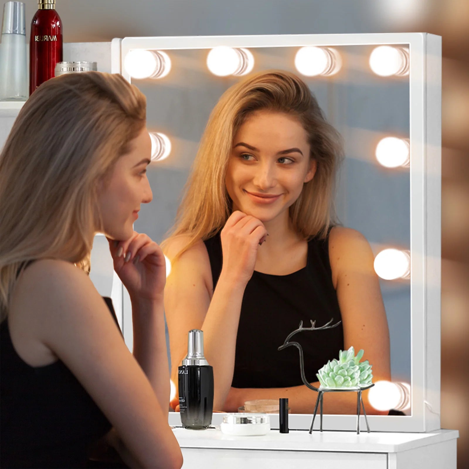 Makeup Vanity Dressing Table with Sliding Mirror 10 LED Lights Desk & Stool Set