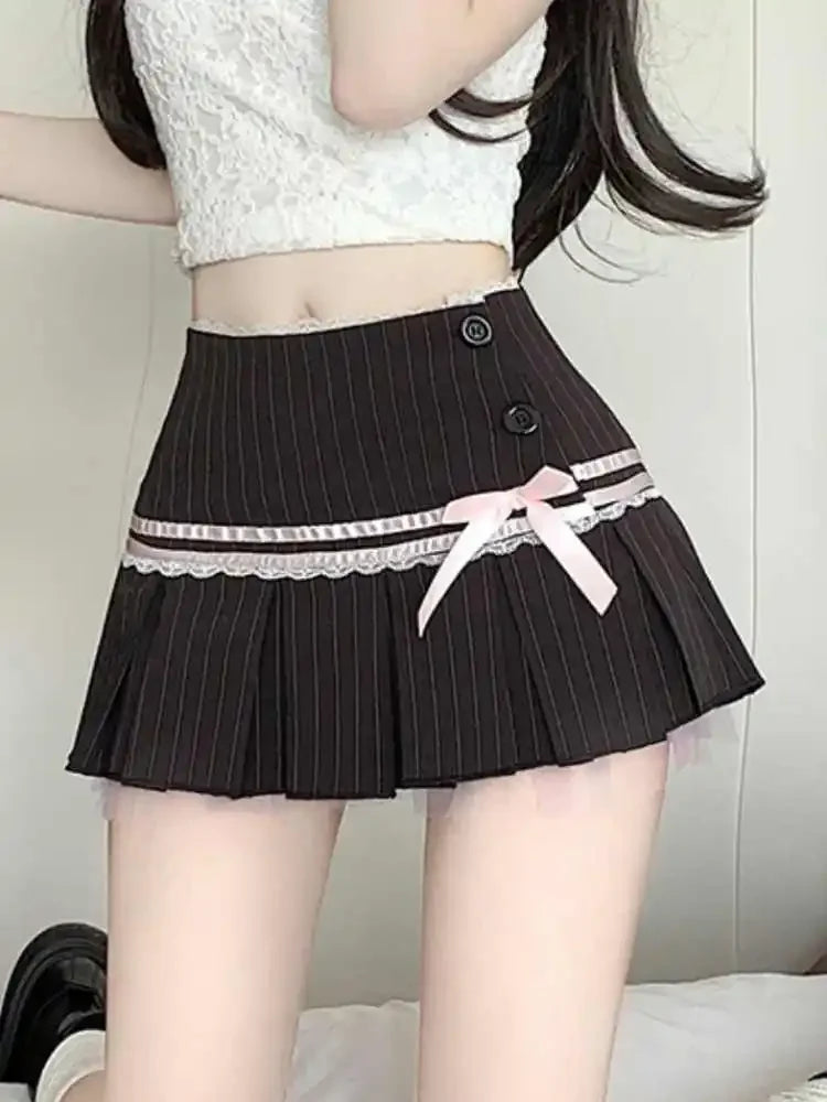 Sweet Striped Pink Pleated Skirt