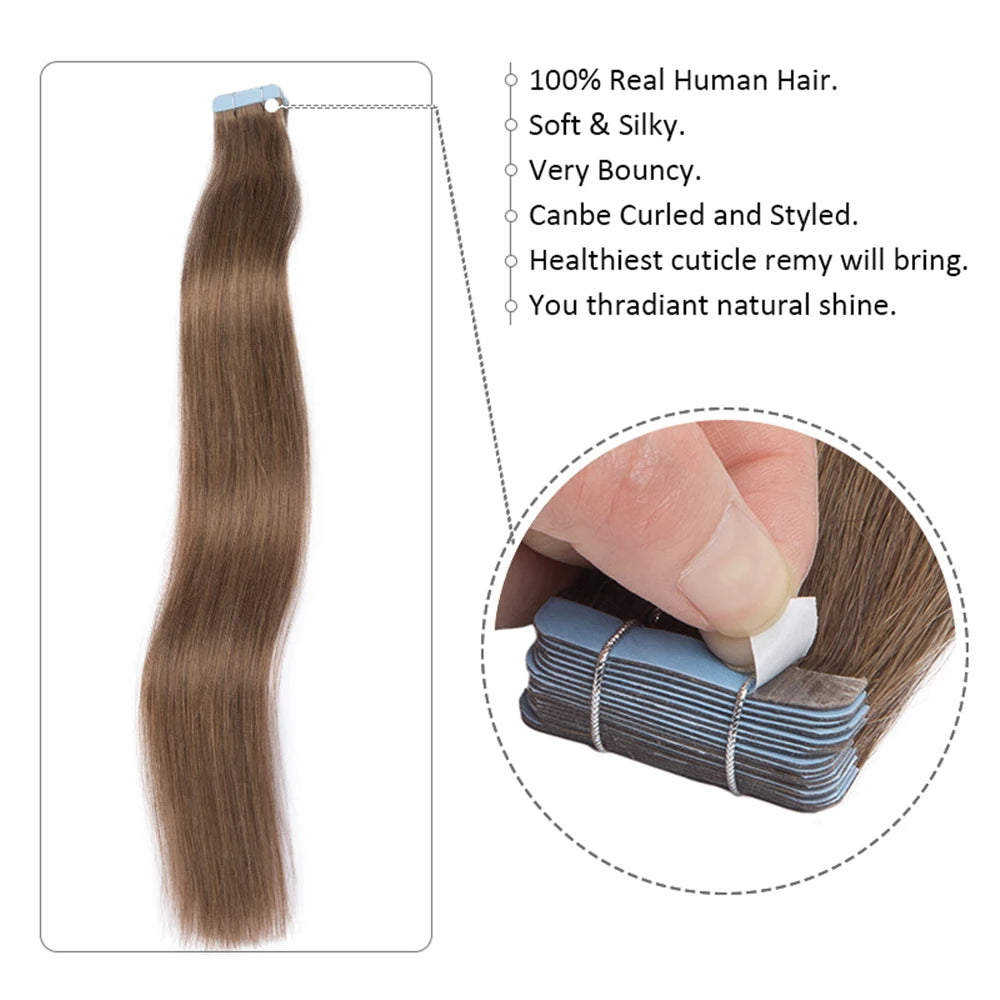 Straight Tape In Human Hair Extensions