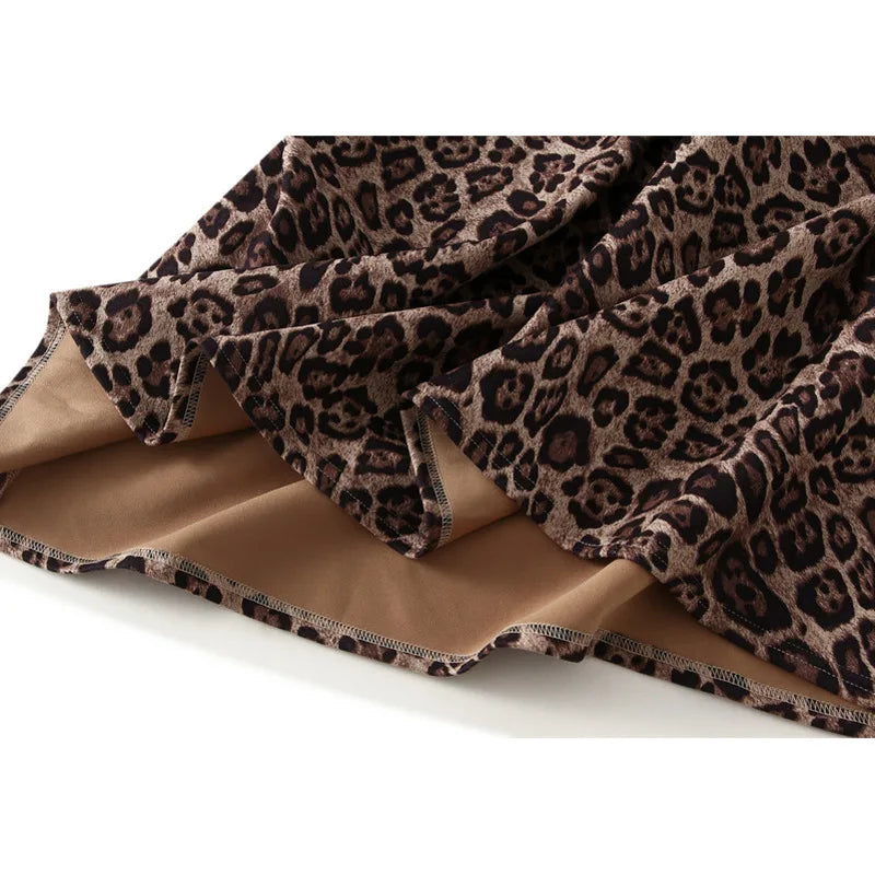 Leopard Print Suede Midi Skirt