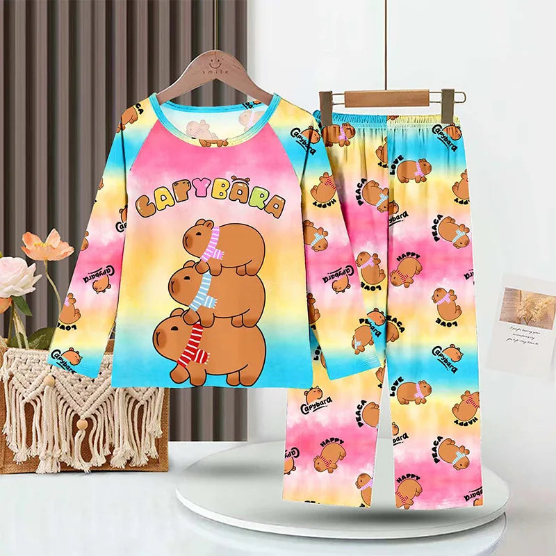 2PC/Set Boys Pajamas Sets Kids Pjs Toddler 3 to 4 5 6 7 8 9 10 11 12 Years Long Sleeve Capybara Funny Pijamas Children Clothing