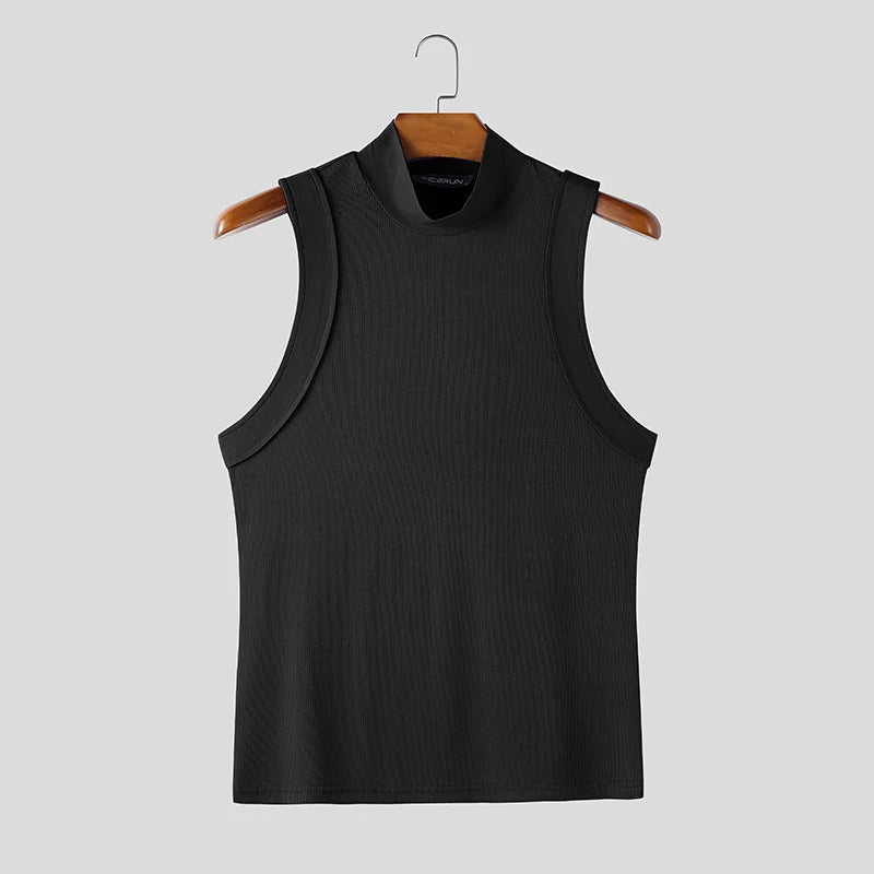 Solid Color Sleeveless Knitted Turtleneck