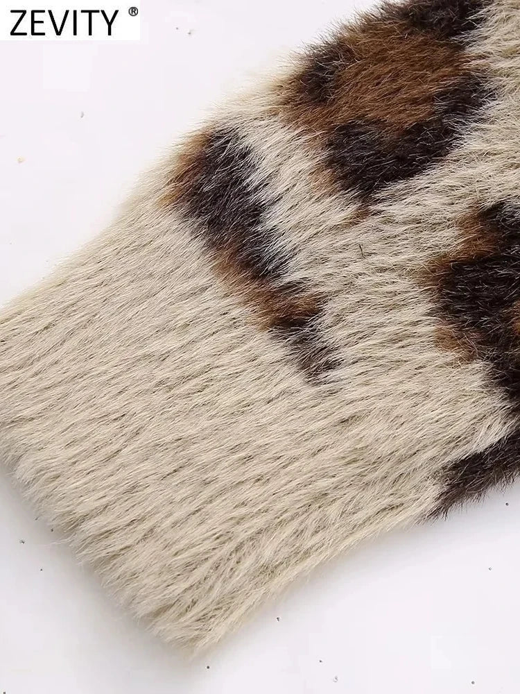 Leopard Pattern Fur Knit Sweater