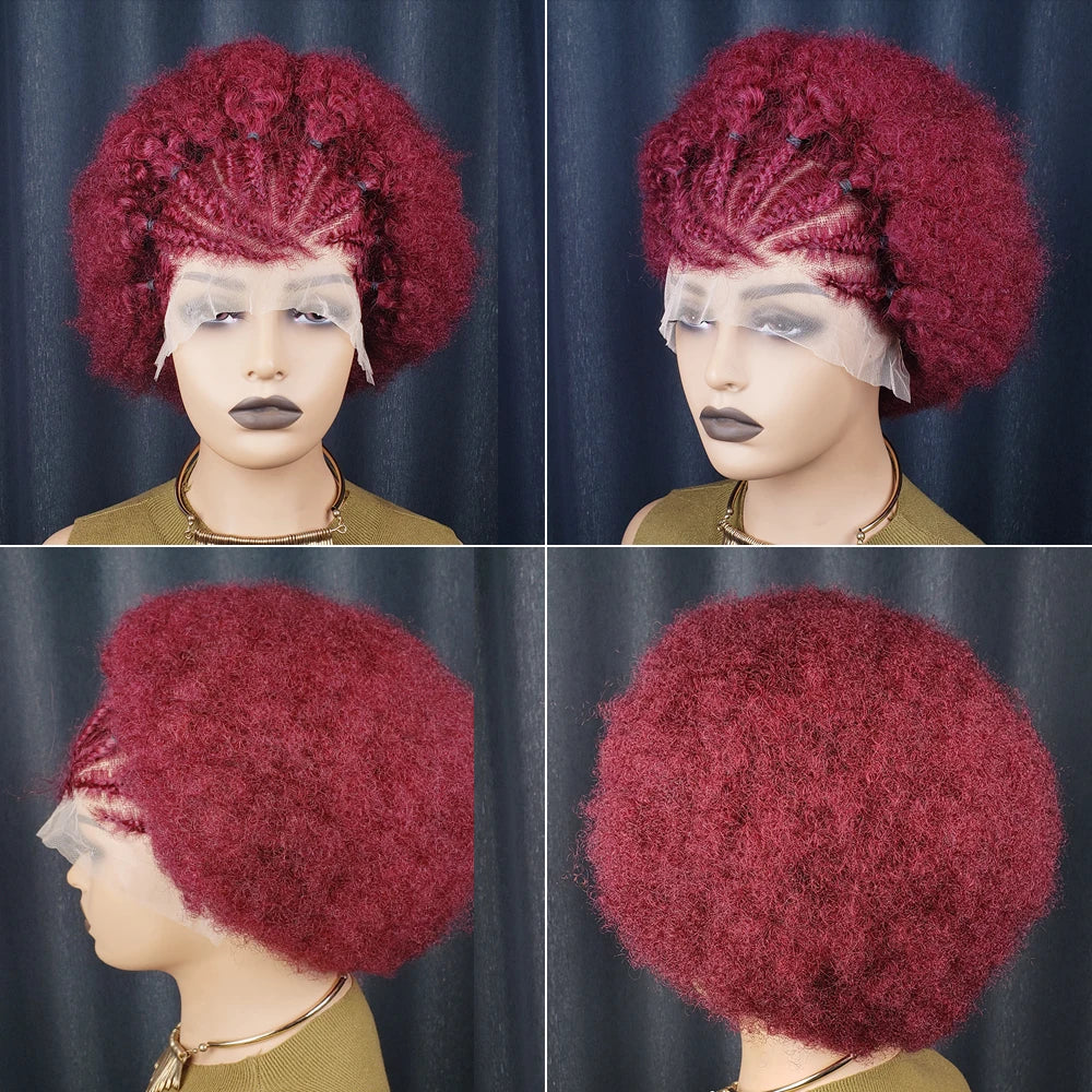 Short Afro Kinky Curly Bob Lace Front Braided Wig