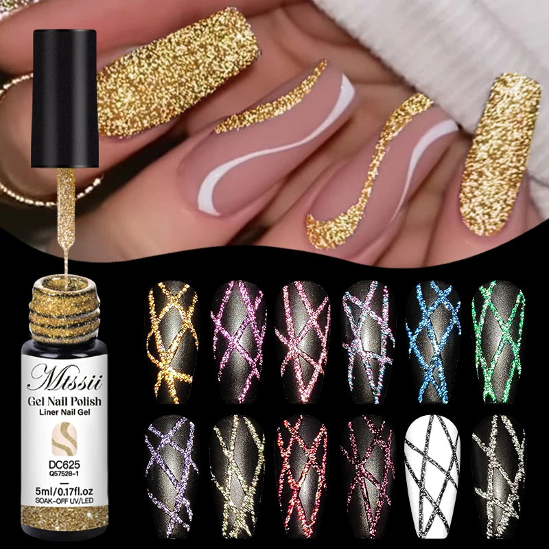 2/4/6pcs Reflective Glitter Liner Gel Nail Polish Set