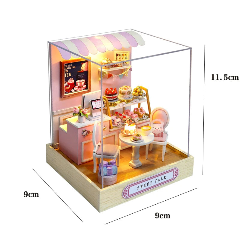 Wooden Miniature Doll House DIY Handmade Assembly Model Building Kit With Dust Cover