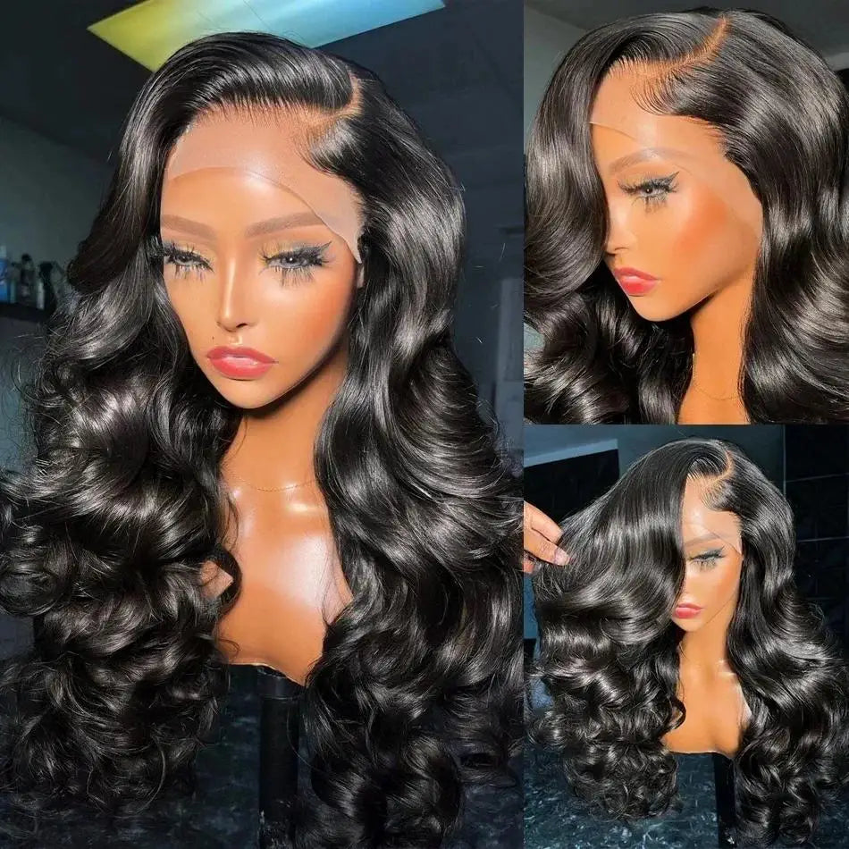 200% Density Body Wave Brazilian Human Hair HD Transparent Lace 13x6 Lace Frontal Preplucked Hairline 32 34 inch Wig