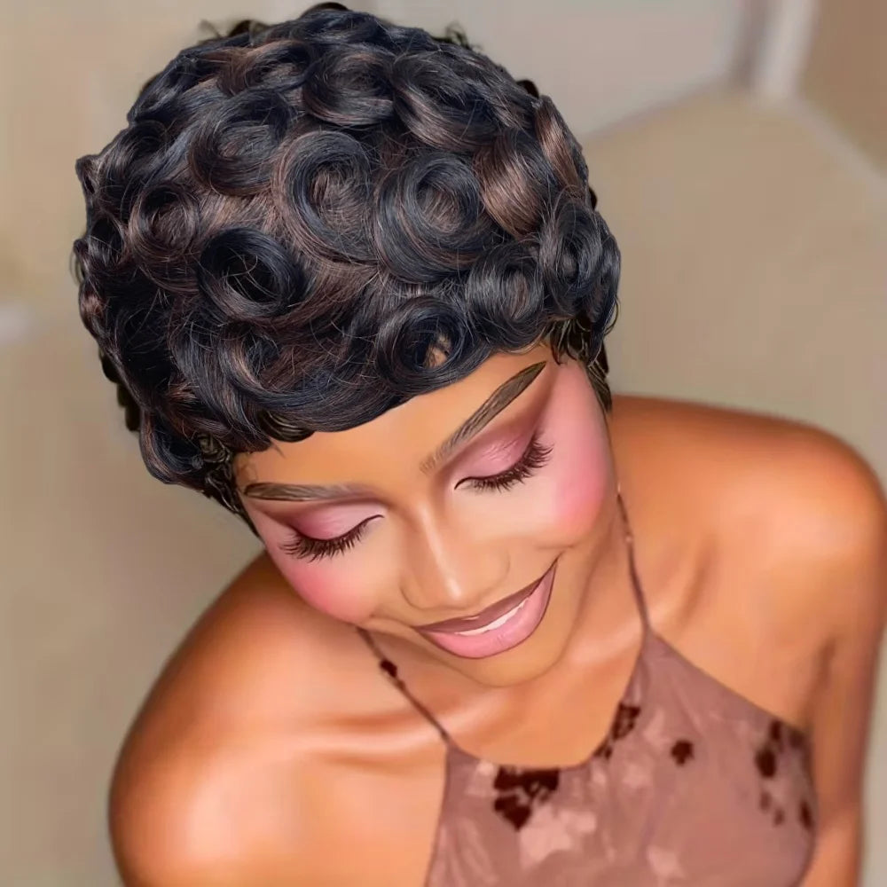 Brazilian Layered Short Loose Curly Pixie Cut Wig