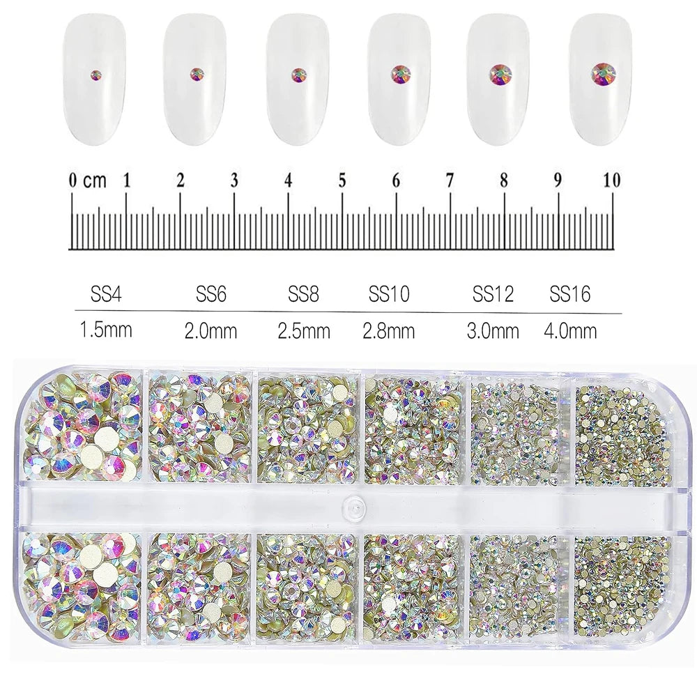 180pcs AB Flatback Glass Nail Art Rhinestones Multi-shape Mixed Diamond Gems Blue Purple Crystal Stones For DIY Nail Decoration