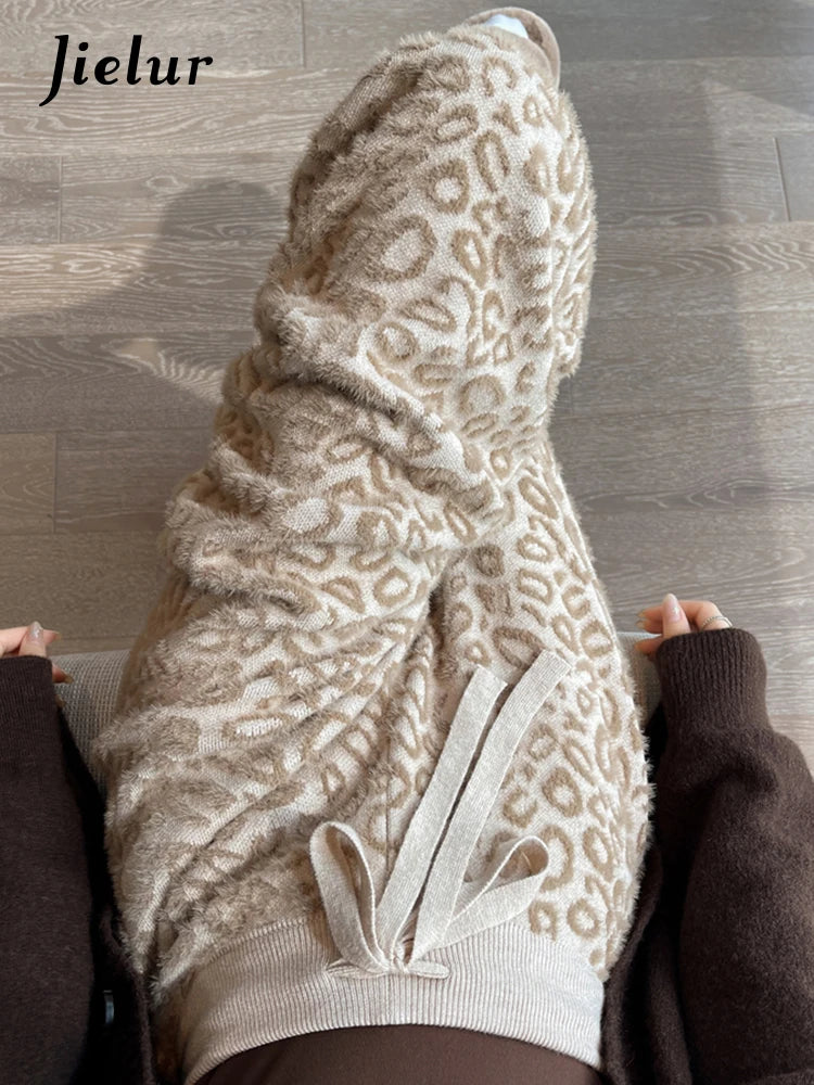 Leopard Print Contrast Color Basic Full Length Wide Leg Pants