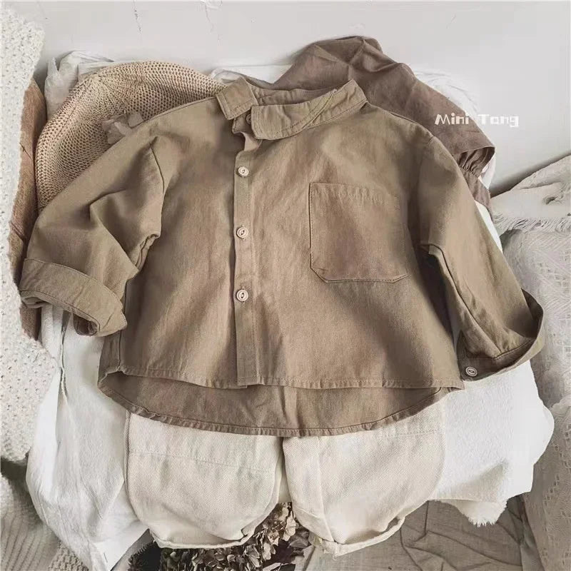 Boys Baby's Kids Blouse Jacket Outwear 2023 White Spring Autumn Shirts Cotton Gift Plus Size Children's Clothing