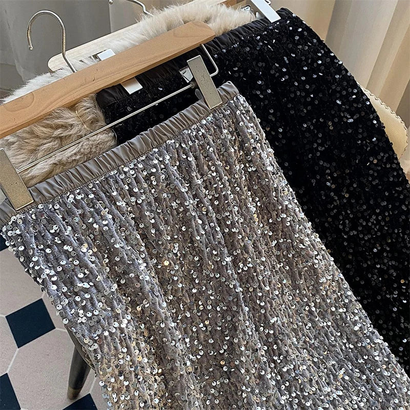 Sequin Decorate Midi Skirt
