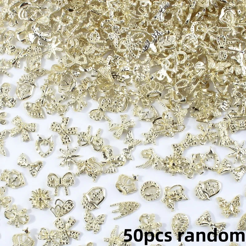 50PCS Mixed Random Metal Snake Butterfly DIY Nail Rhinestone Luxury Japan Various Size Gems Jewelry Decor Manicure Accessories *