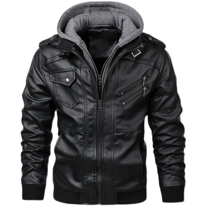 Hooded PU Leather Jacket