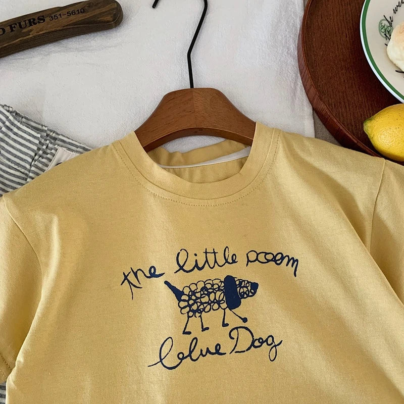 Summer Clothing Baby Boys Cartoon Printed T-shirt Round Collar Loose Casual Tshirts Children Clothes Short Sleeve Tees Tops