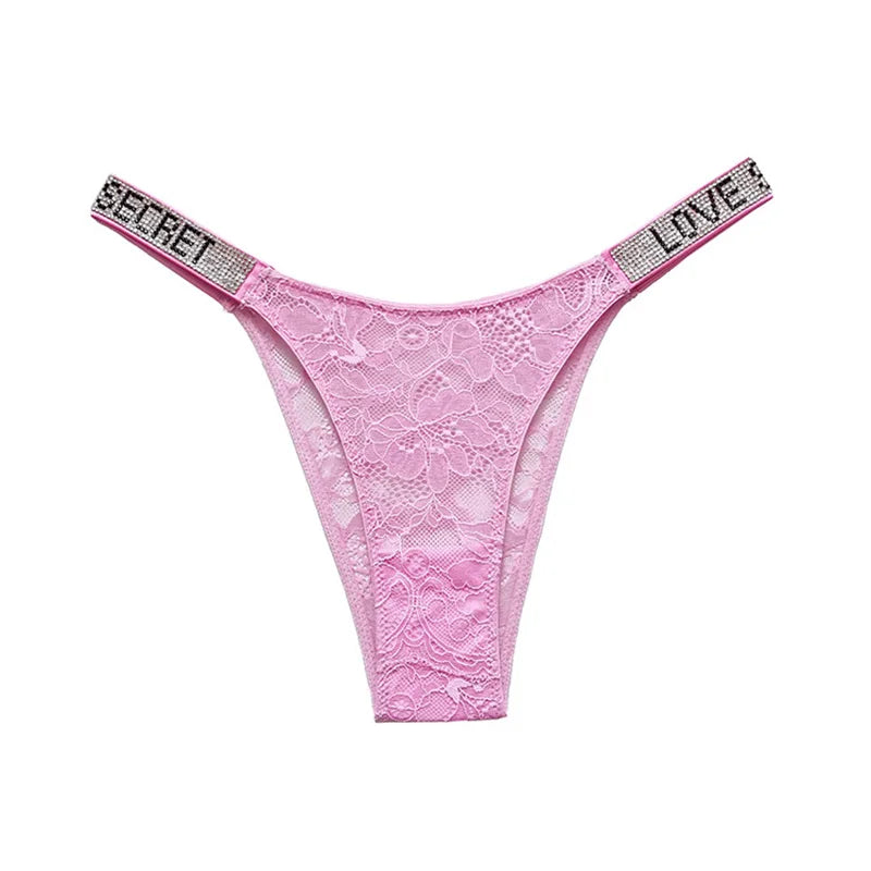 Rhinestone Lace Letter Panty