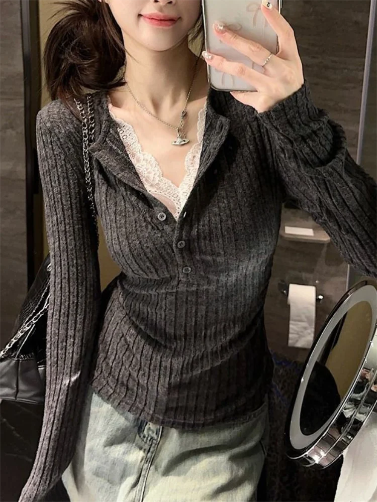 Lace Patchwork Long Sleeve T-Shirt