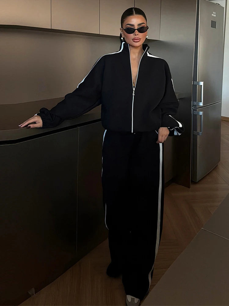 Stripe Contrasted Sweatshirt Pant Set