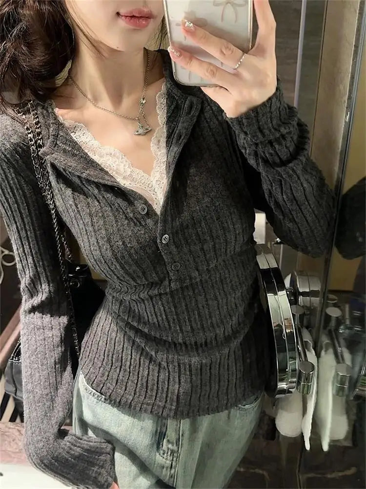 Lace Patchwork Long Sleeve T-Shirt