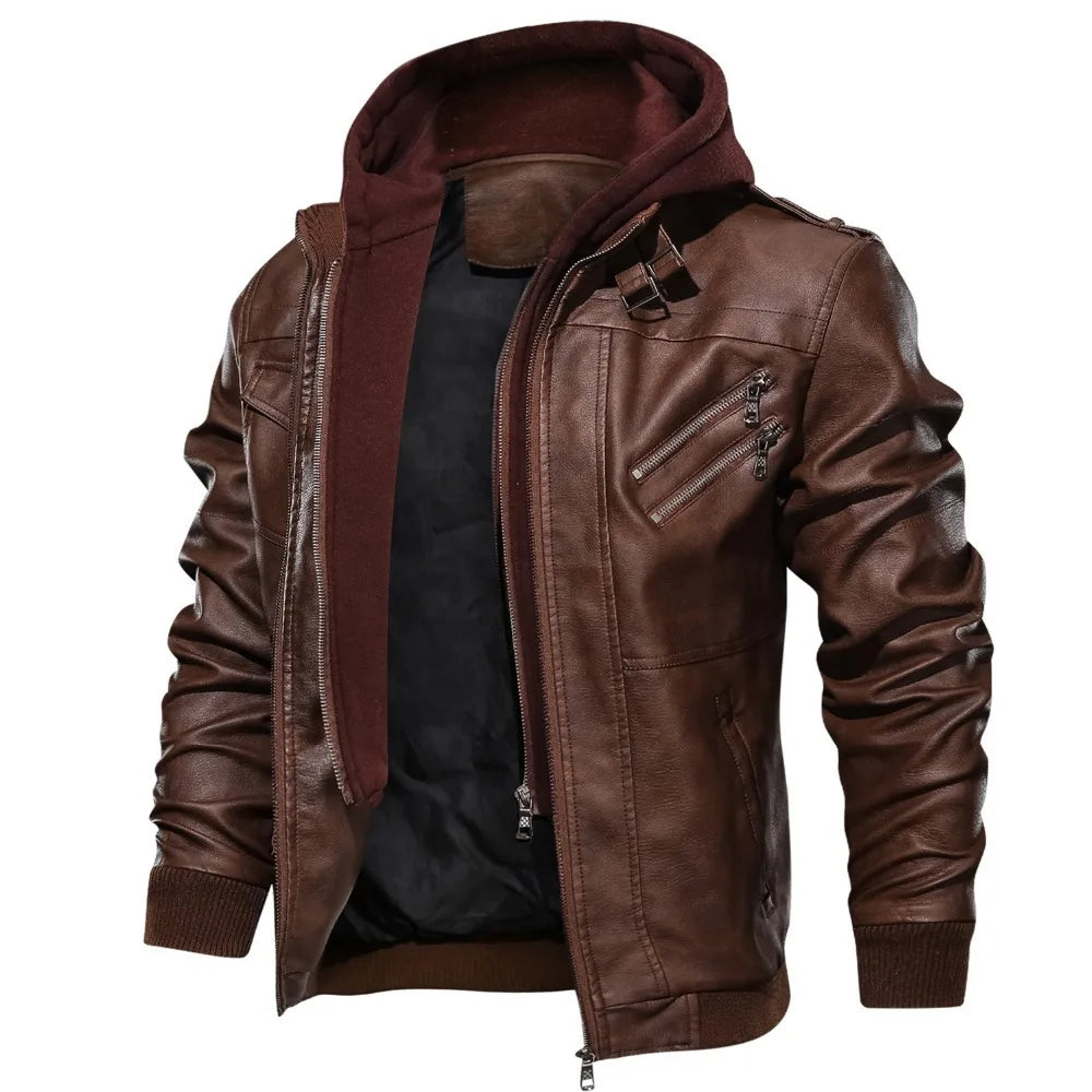 Hooded PU Leather Jacket