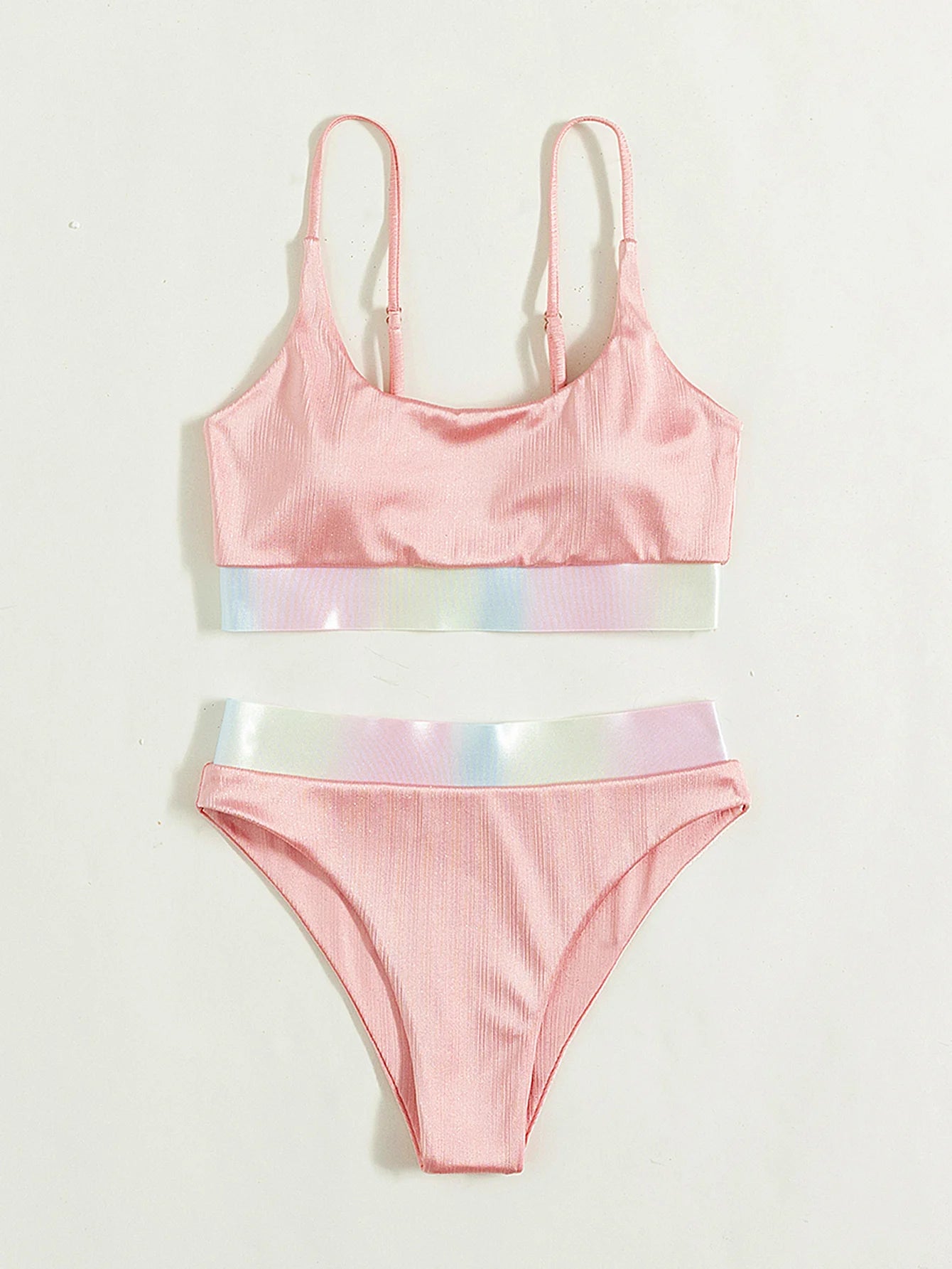Shiny Pink Contrast Bikini Set