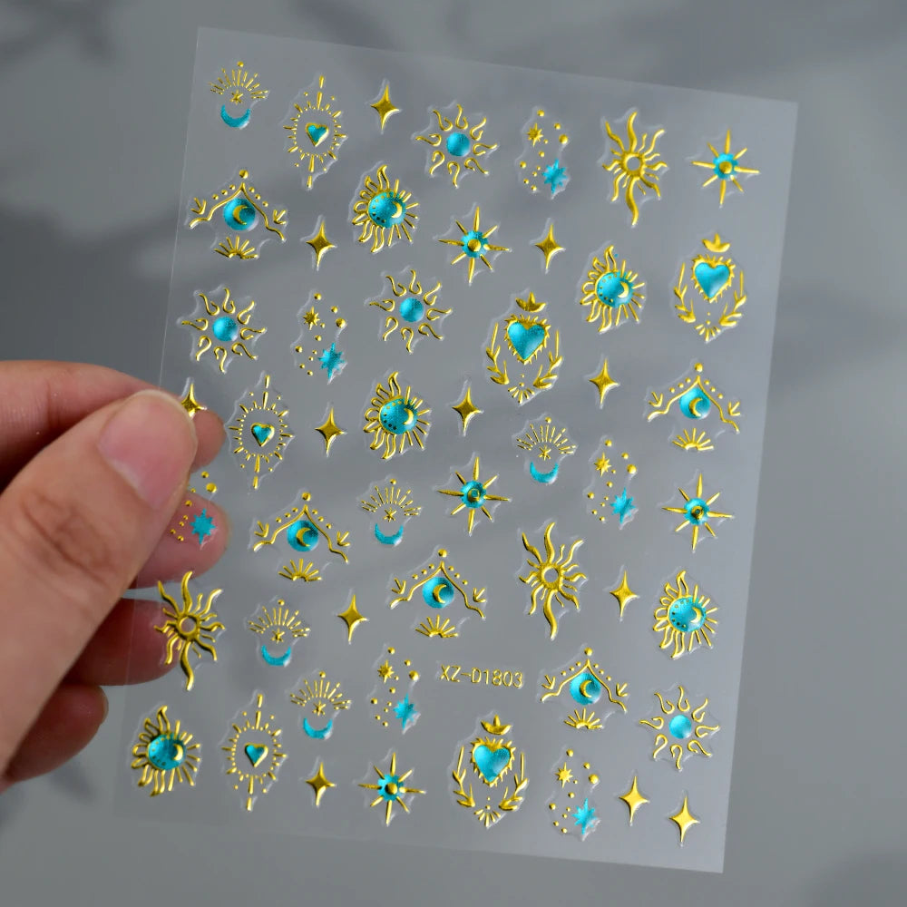 5D Embossed Emerald Gemstones Nail Art Stickers